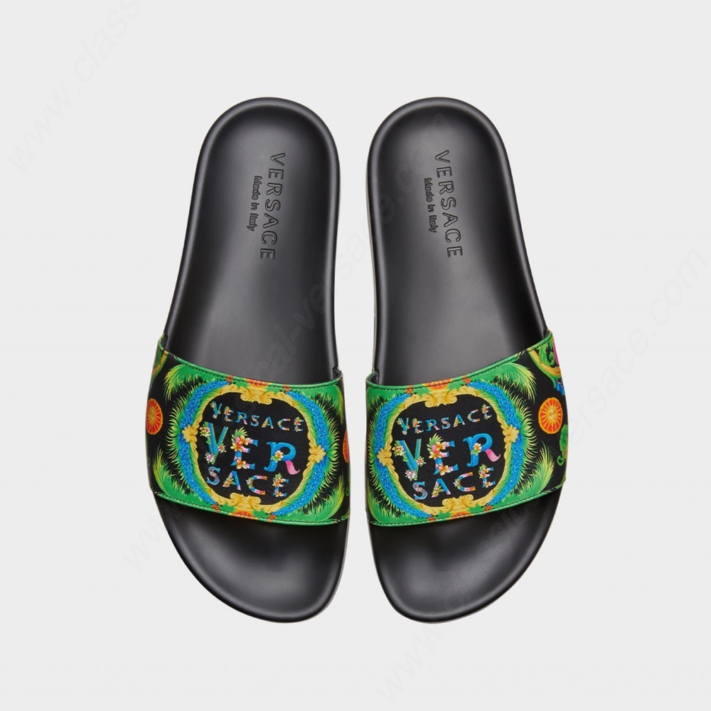 Versace Beverly Print Leather Slides